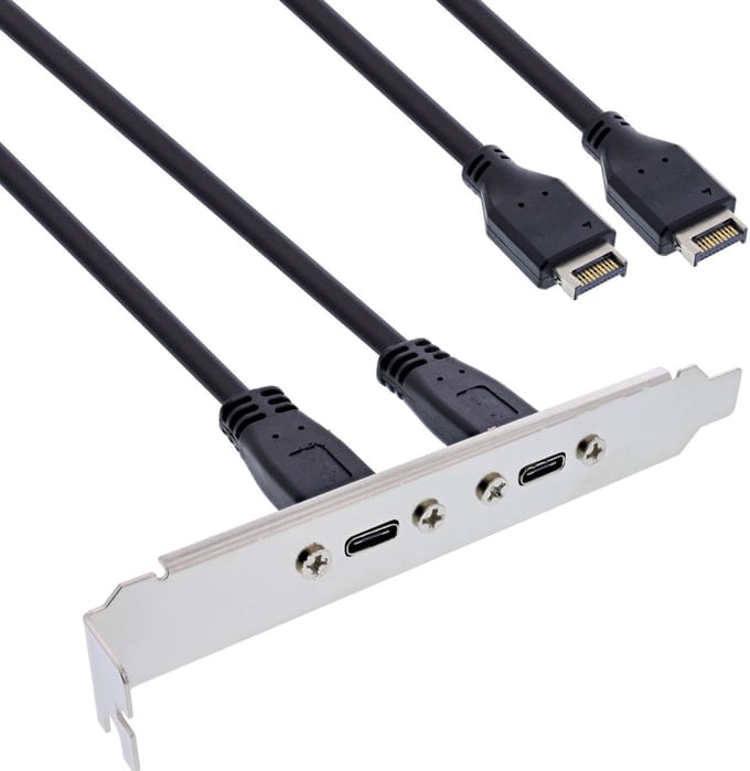 InLine® Slot bracket 2x USB-C naar USB 3.2 voorpaneel Key-A intern, 0,5m