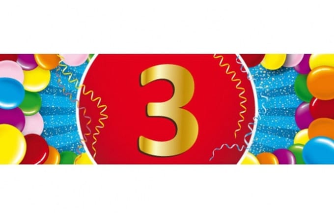 3 jaar leeftijd sticker - 19 x 6 cm - 3 jaar verjaardag / jubileum - versiering