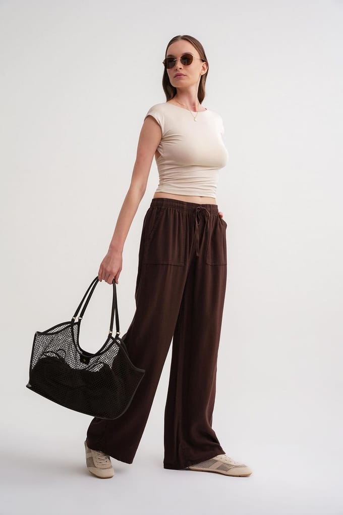 Midwaist Rechte Pantalon van Katoen met Striksluiting