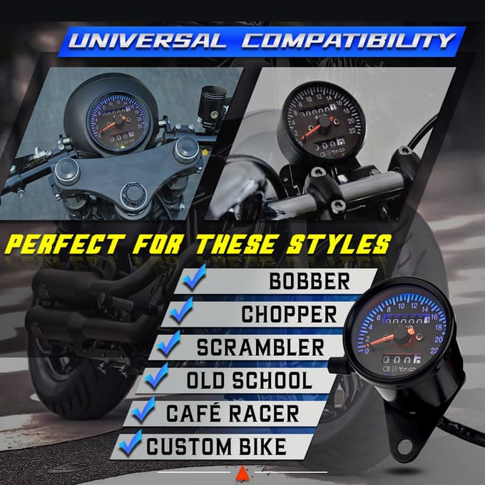 Cafe Racer Retro Custom Motorcycle Mechanische snelheidsmeter met LED-indicator Kilometerteller 220 km/u zwart