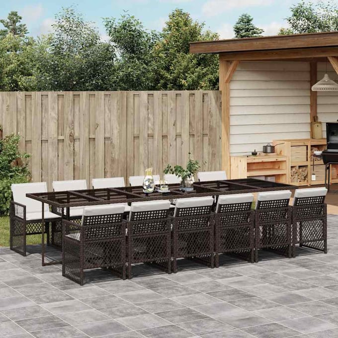vidaXL - 13-delige - Tuinset - met - kussens - poly - rattan - bruin
