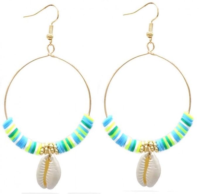 She life style - Oorbellen Schelp - 8 x 4,5cm - Blauw/Groen