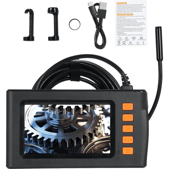 Caméra Endoscope Borescope à Double Lentille avec Lumière Caméra d'Égout 1080P avec Écran LCD de 4,3 Pouces 5m