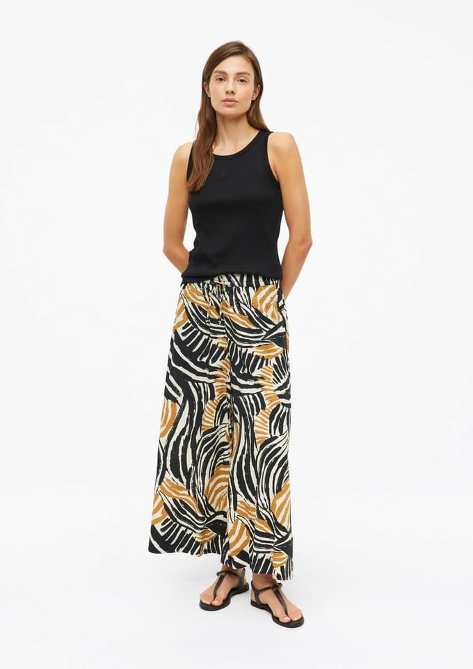 Hoge taille broek van jersey relaxed fit extra wijde benen dames s.Oliver