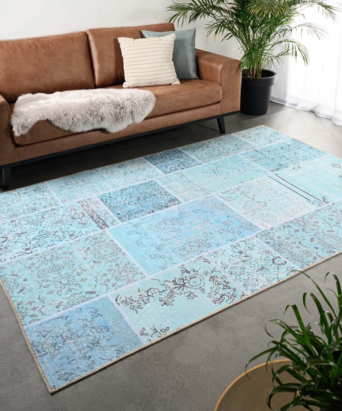 Patchwork vloerkleed - Fade Heritage turquoise 190x290