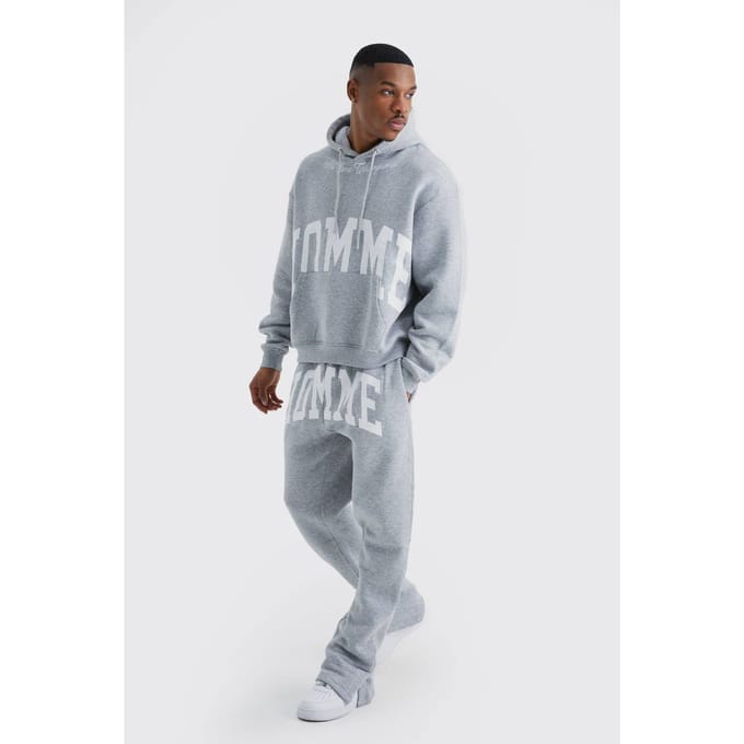 Oversized Boxy Split Hem Homme Trainingspak | Grey Marl | Size Large