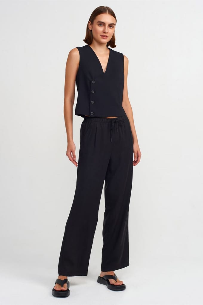 Dames Wijde Tencel Broek met Touwtjes in de Taille