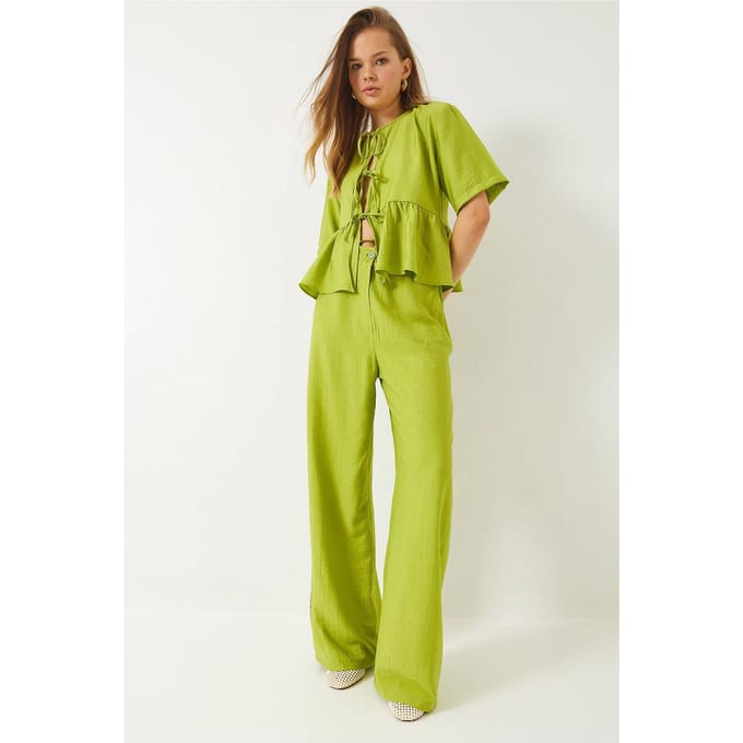 Gestructureerde Twee-delige Co-ord Set met Rimpeldetails