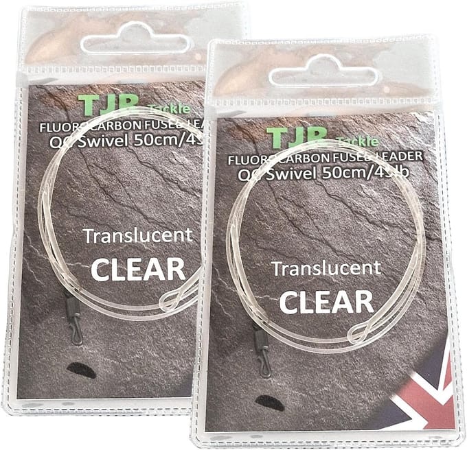 Twinpack fluorocarbon leaders 50cm met quick change wartels en gesmolten lus, 3 kleuren