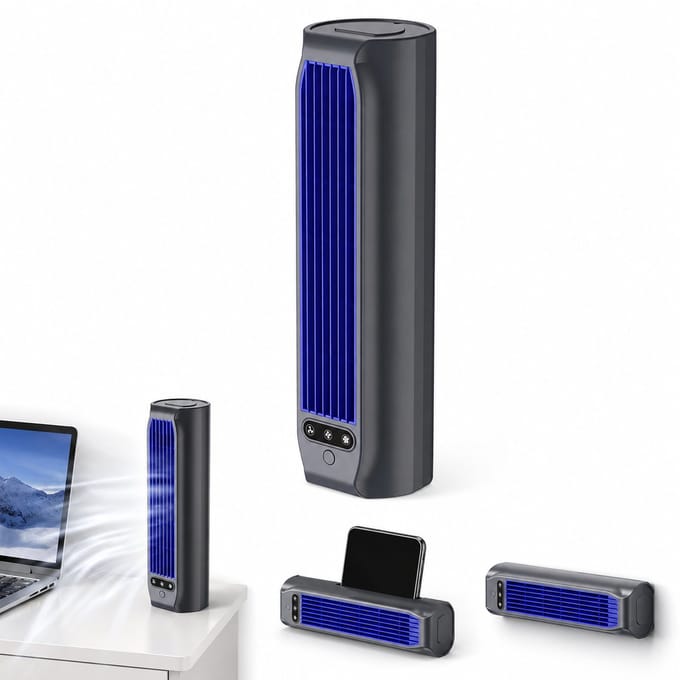 Tafelventilator - Tower Fan - Mini Ventilator - Air Cooler Desktop - Stille Koelventilator - USB Ventilator - Met Telefoonhouder - 3 Snelheden