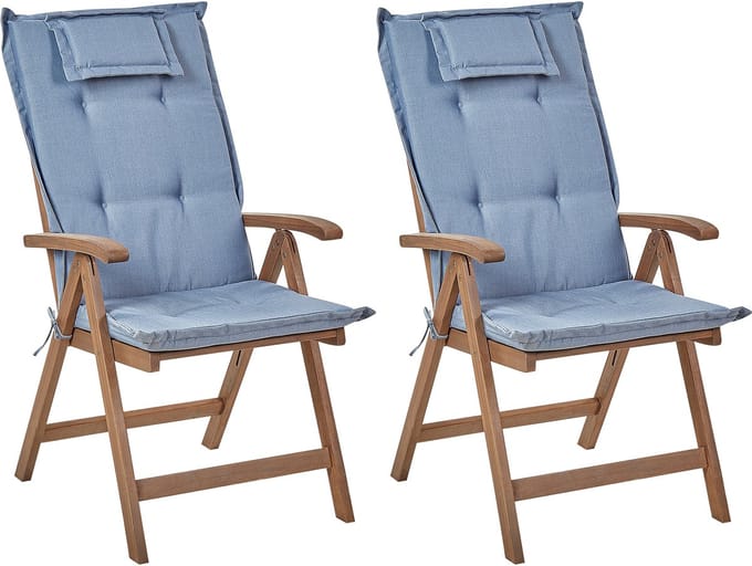AMANTEA - Tuinstoel set van 2 - Donkerbruin/Blauw - Acaciahout