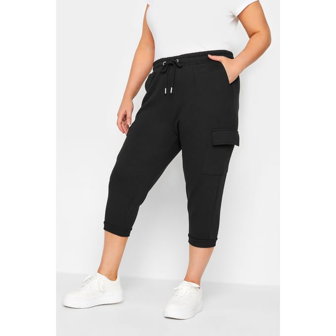 Yours Cropped Joggingbroek Met Cargozakken In Zwart Size 46