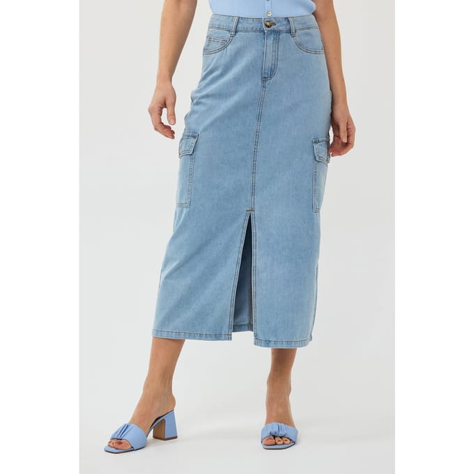 EsQualo Skirt Cargo Midi Jeans Blue Maat: 46 | Midi Rokken Outlet | Dames | Blauw