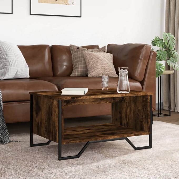 vidaXL - Salontafel - 75x51x40 - cm - bewerkt - hout - gerookt - eikenkleurig