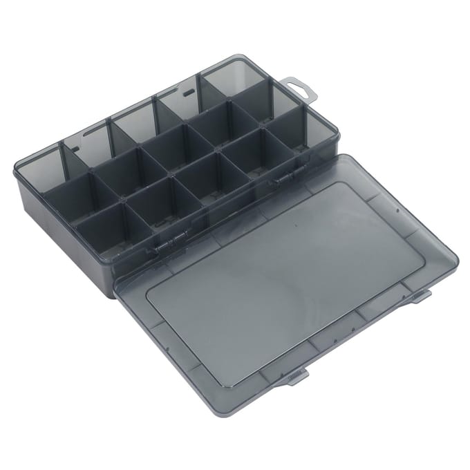 Boîte à Pièces PP 15 Grilles Boîte de Rangement de Classification Transparente avec Séparateur Amovible pour Bagues Perles gray