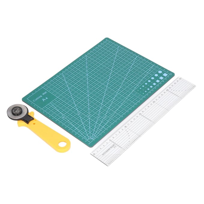 Zelfherstellende Snijmat Set A4 Transparant Formaat Veilige Knop Naaiaccessoires met 45mm Roterende Snijder blue
