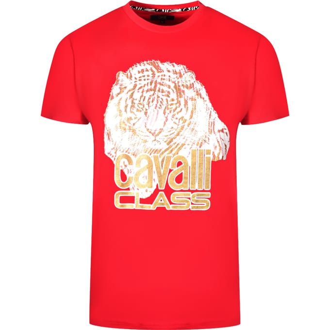 Cavalli Class Grote Tijgerlogo Rode T-Shirt