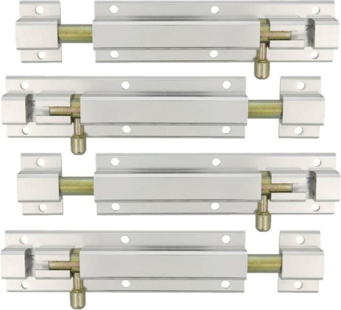 AMIG schuifslot/plaatgrendel - 4x - aluminium - 25cm - wit - incl schroeven - deur - raam