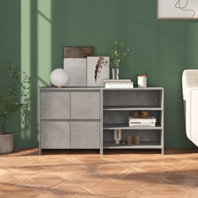 vidaXL - 2 - st - Dressoirs - bewerkt - hout - betongrijs