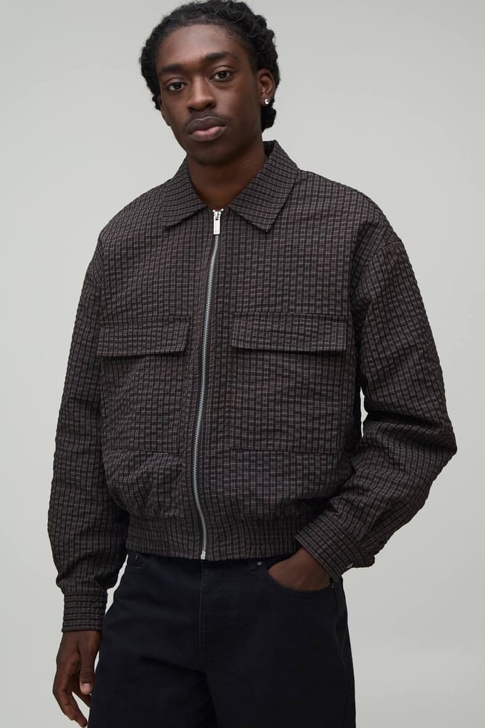 Boxy Fit Gestructureerd Geruit Harrington Jack | Brown | Size Small