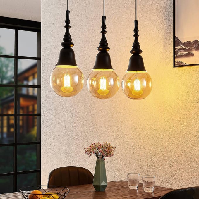 Lucande - hanglamp - 3lichts - ijzer - H: 32.5 cm - E27 - zwart
