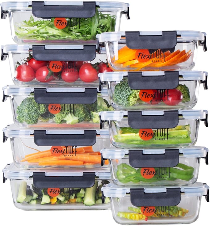 FlexiTuff Glass Voedselbewaarbakjes – 10-Delige Set