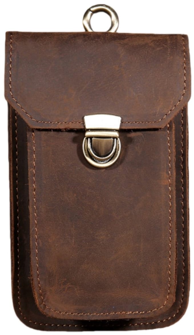 Heuptasje - Echt leer - Heren - Vintage - 10*2*17 cm - Roodbruin - 1 stuk
