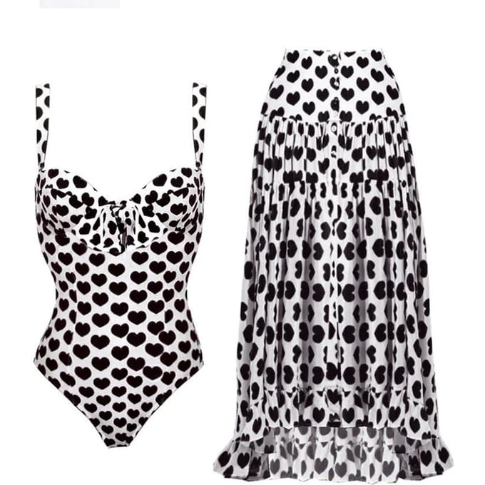 Bijgewerkte Ééndelig Badpak Vrouwelijk Sexy Midden Chiffon Rok Badpak Collectie XL black
