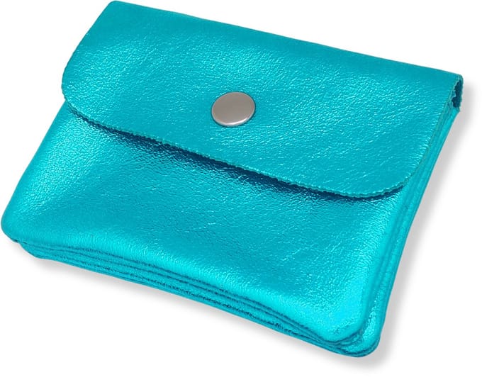 Bijoutheek Portemonnee Leer Italiaans Metallic Aqua