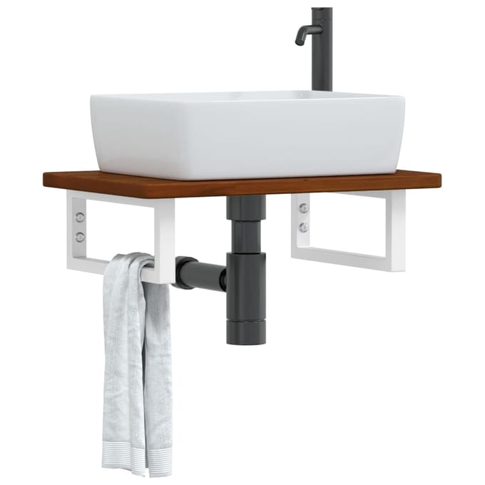 vidaXL - Badkamer - wandschap - staal - en - massief - eikenhout