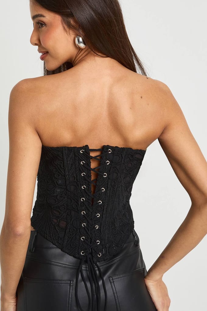 boohoo Dames Transparante Kant Bandeau Corset Top | Black | Maat: 6