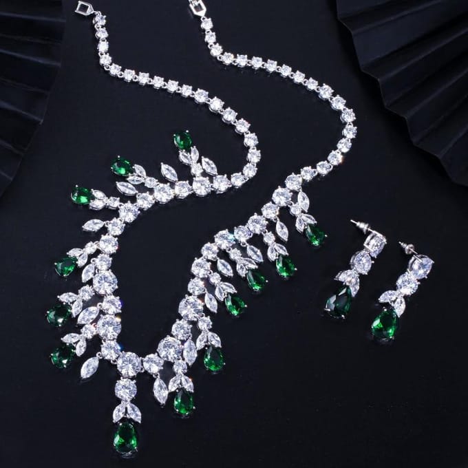 Luxe 925 Sterling Zilver Saffier Smaragd Topaas Edelsteen Geboortesteen Ketting/Oorbellen Bruidssieraden Sets 45 cm groen