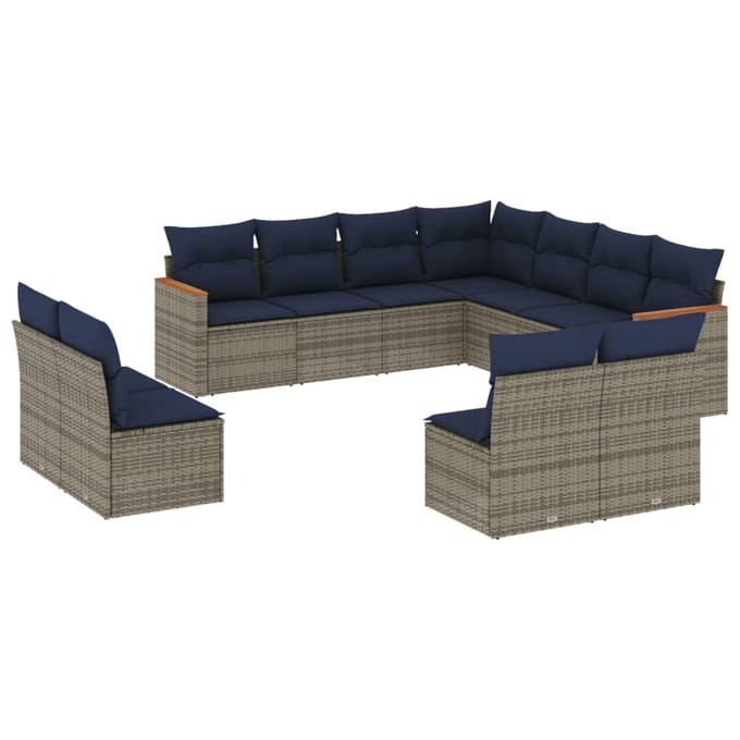 vidaXL - 11-delige - tuinbankset - met - kussens, - grijs - polyrotan