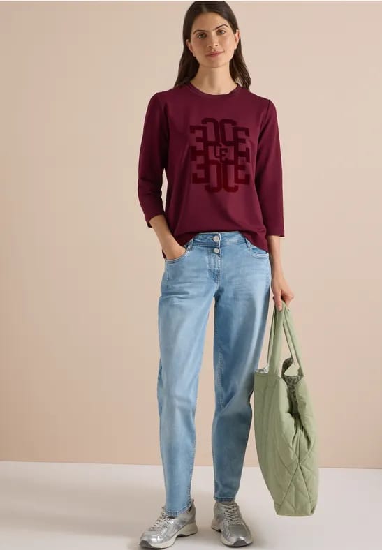 Shirt met 3/4-mouwen, ronde hals en tekst