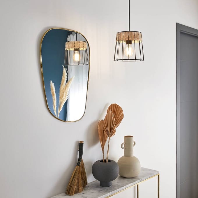 COREP Hanglamp Indah, zwart, Ø 20 cm, metaal/rotan