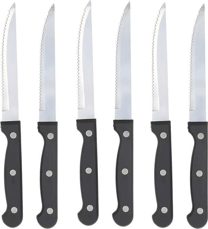 Gerimport vlees / steak messen - 6x - RVS - bakeliet handvat - 21 cm - scherpe messen