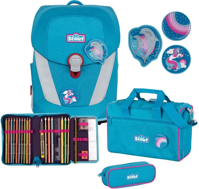 Scout Schooltas Sunny II Set 4-delig Dolphins Blauw