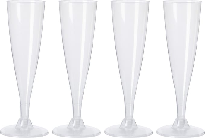 EH Prosecco/champagneglazen - 4x - transparant - kunststof - 130 ml - herbruikbaar