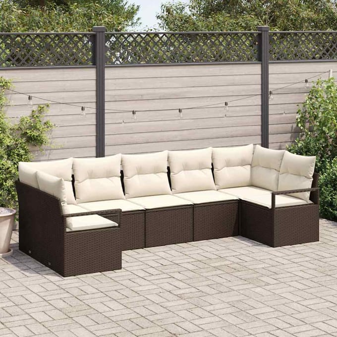 vidaXL - Tuinbank - Set - 7 - st - Bruin - en - wit - poly - rattan