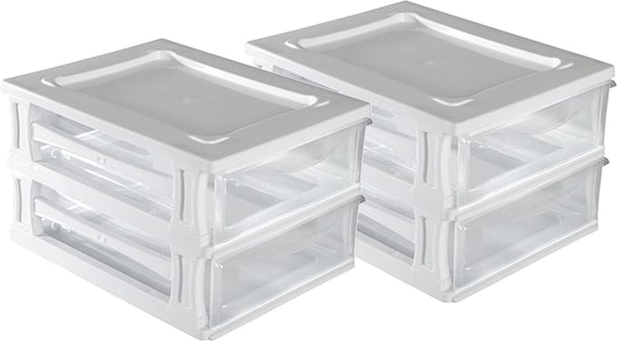 Hega Hogar Ladeblokje/bureau organizer 2x lade - wit/transparant - L26 x B35 x H20 cm - kunststof