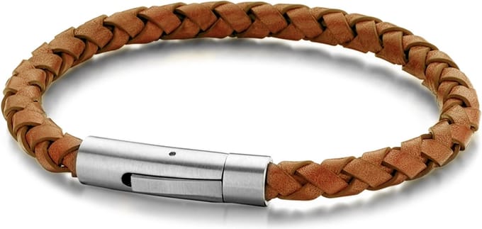 Frank 1967 Leather 7FB-0409 Leren armband met stalen sluiting - 6 mm / 21 cm - Licht Bruin