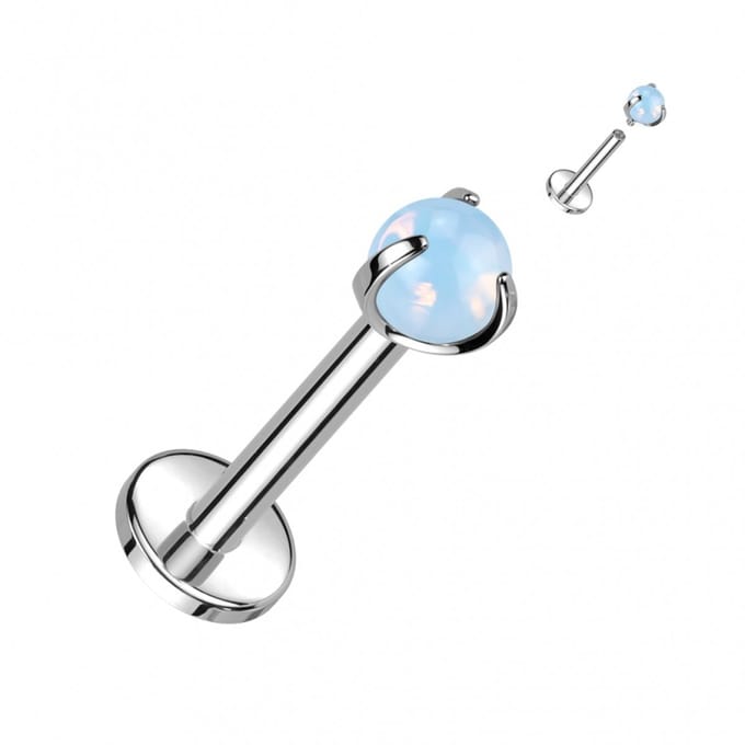 piercing titanium natuursteen met claw 1.2x8 - Opalite - LMPiercings