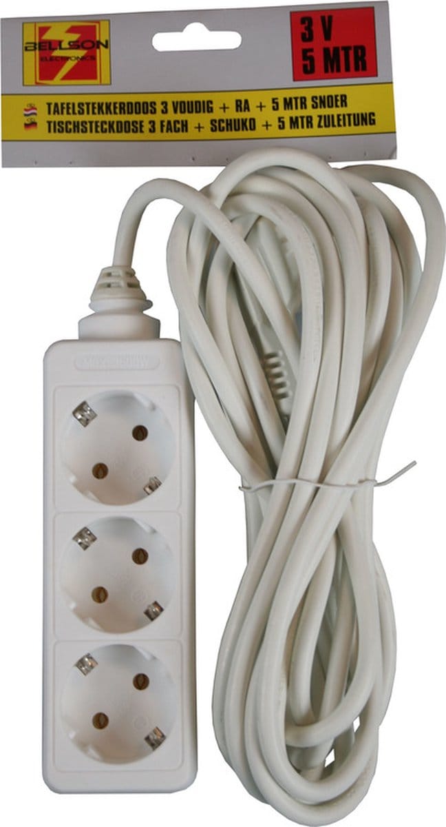 Benson Stekkerdoos - 3x - 3-voudig - 5 meter aanloopsnoer - randaarde - verlengsnoer