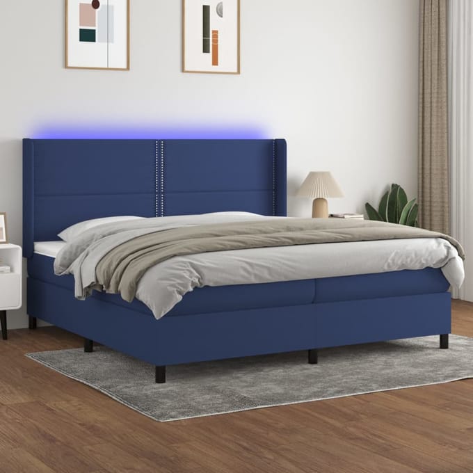 vidaXL - Boxspring - met - matras - en - LED - stof - blauw - 200x200 - cm