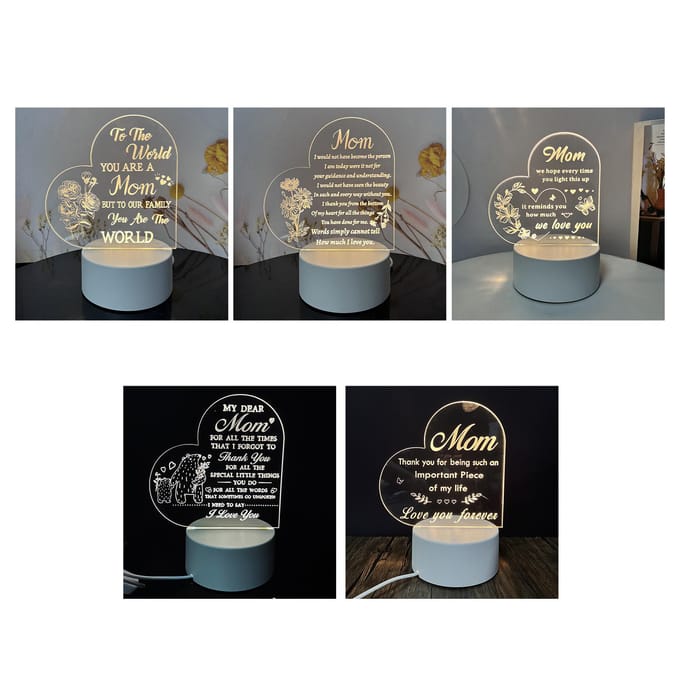 Lampe de nuit 3D en acrylique avec interrupteur à bouton-poussoir réglable en 3 couleurs, cadeau de fête des mères pour fille et fils Type 1 gray