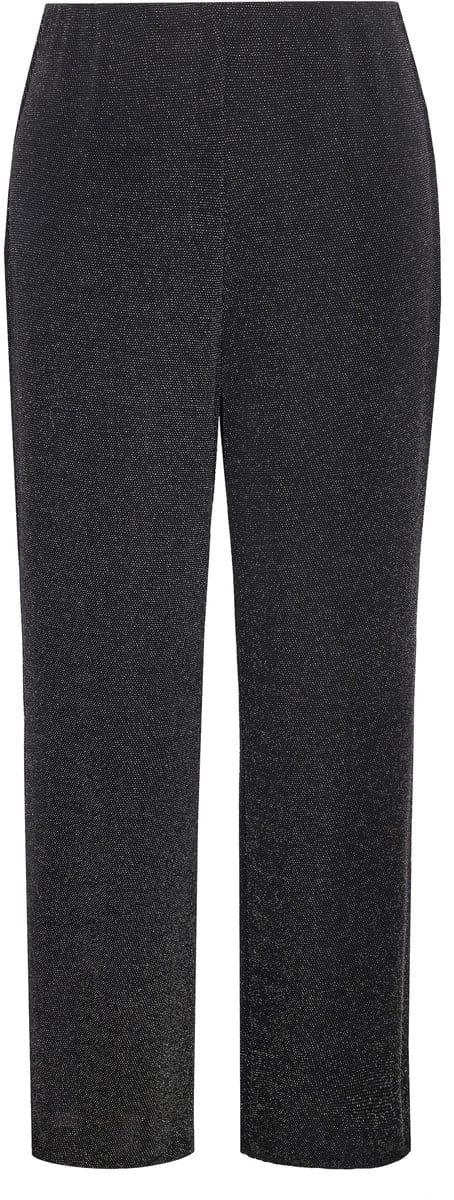 Ulla Popken - Dames - jersey broek glitter rechte pijp elastische tailleband - Zwart - Maat 46+
