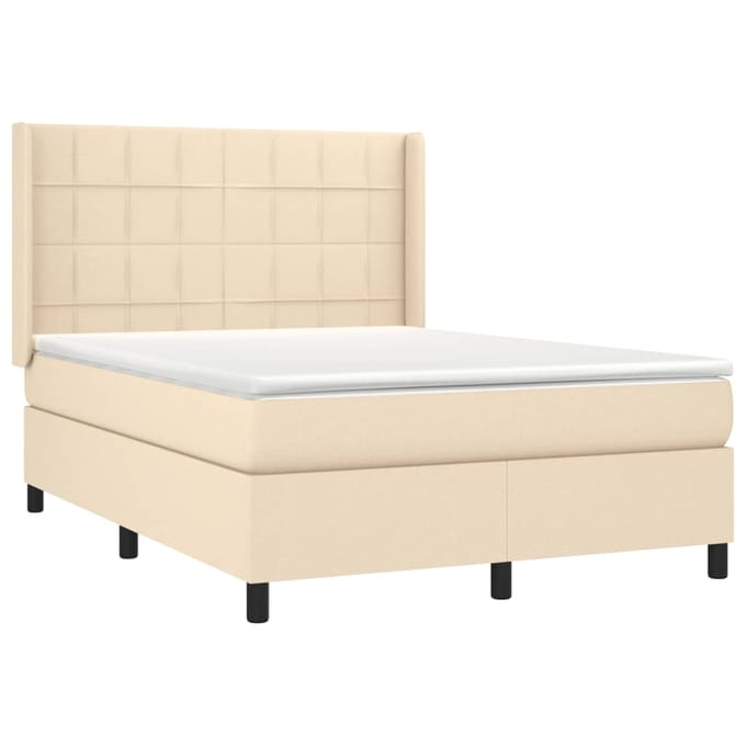 vidaXL - Boxspring - met - matras - stof - crèmekleurig - 140x200 - cm
