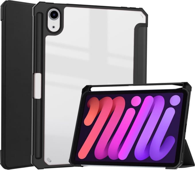 Casecentive Smart Case Tri-Fold met Pencil Houder - Smart folio - iPad Mini 6 (2021) - transparant