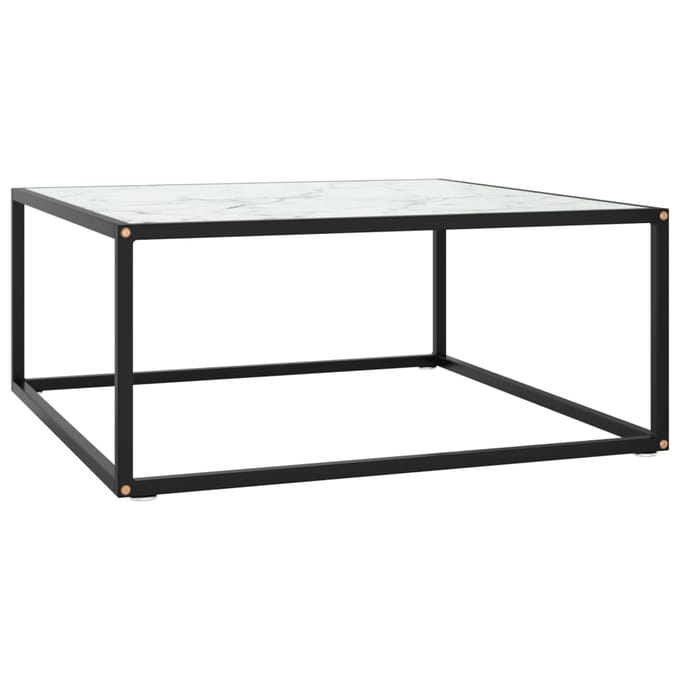 vidaXL - Salontafel - met - wit - marmerglas - 80x80x35 - cm - zwart