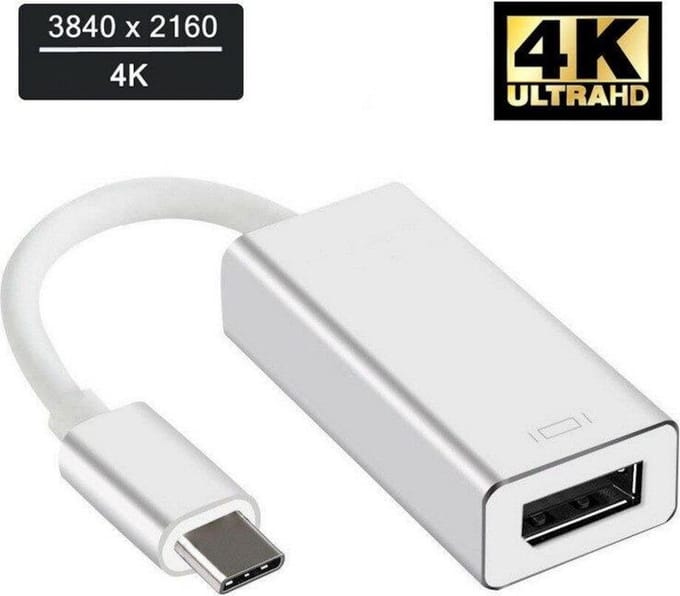 DrPhone DPC2 - USB-C 3.1 Adapter Thunderbolt 3 - USB-C Naar Displayport Converter 4K @ 60Hz TYPE-C Naar DP - Zilver